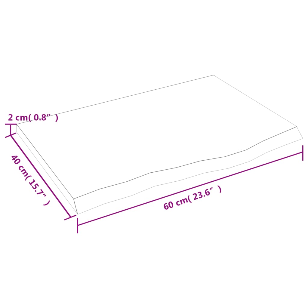 vidaXL Encimera de baño madera maciza tratada marrón claro 60x40x2 cm