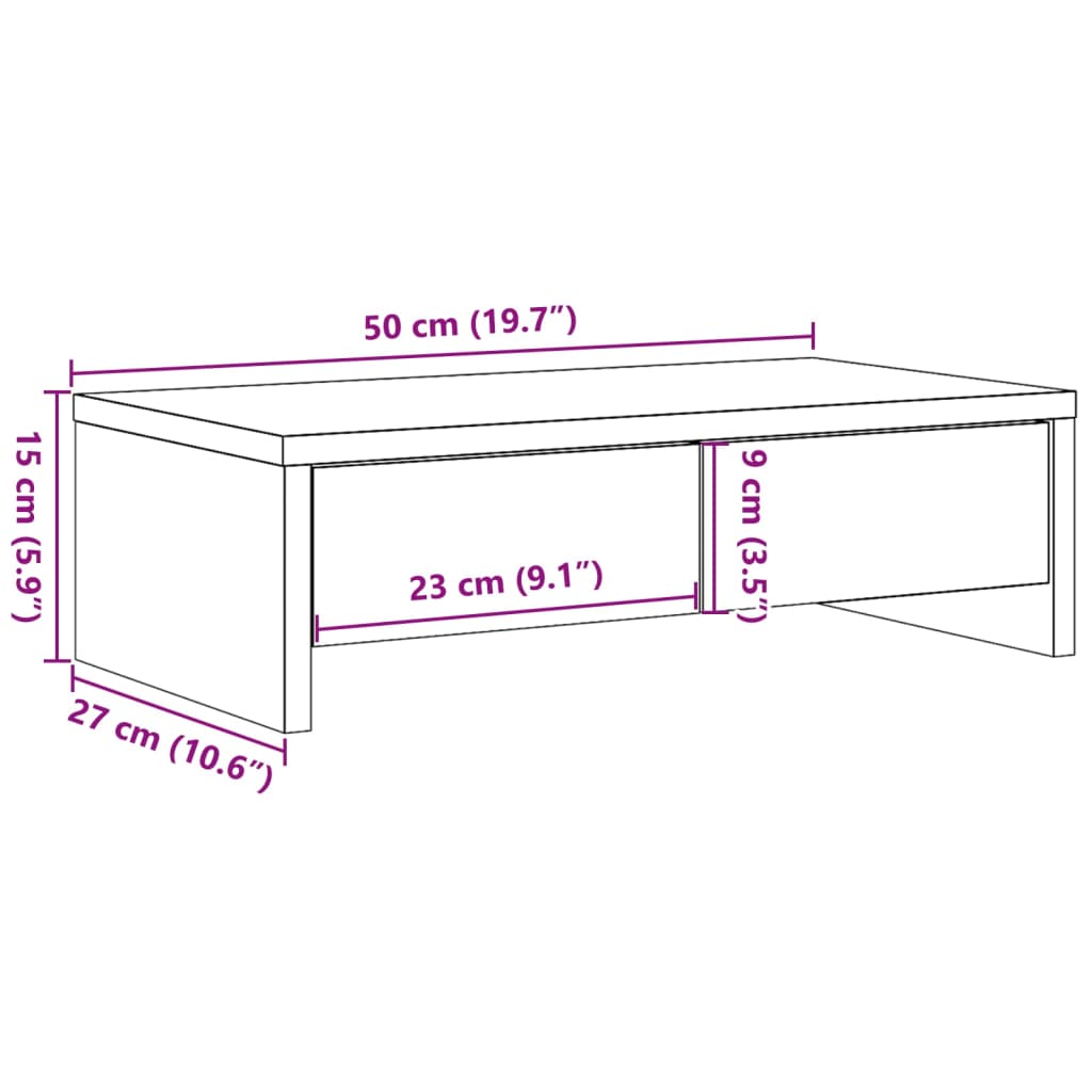 vidaXL Soporte de monitor con cajones madera envejecida 50x27x15 cm