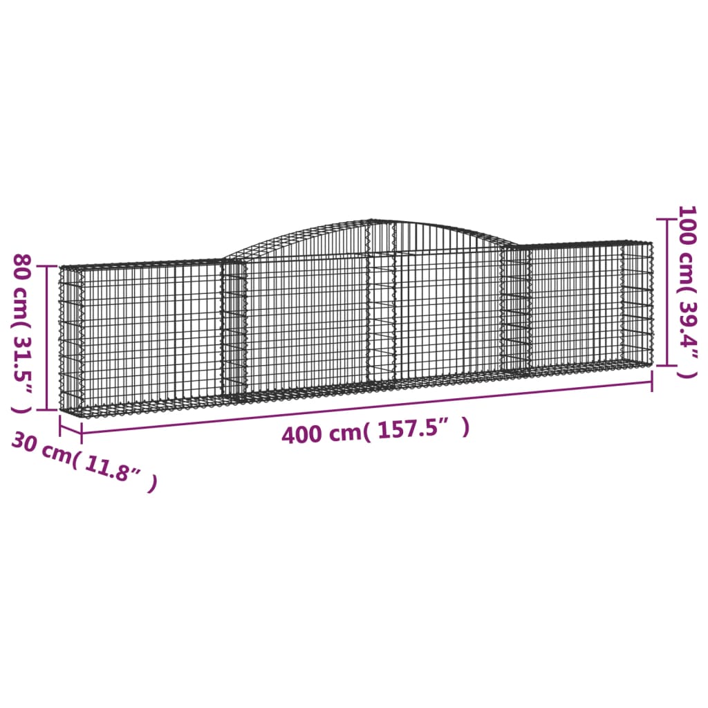 vidaXL Cestas de gaviones 10 uds forma de arco hierro 400x30x80/100 cm