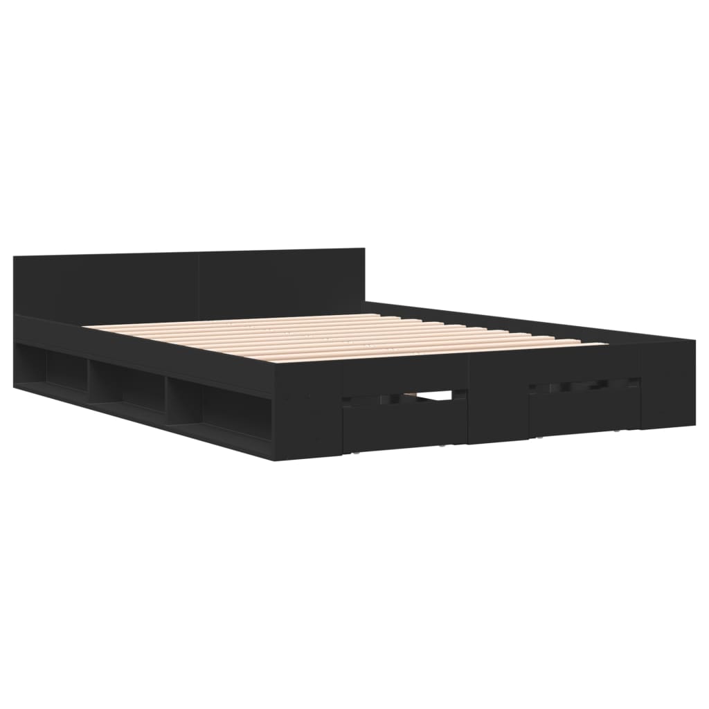 vidaXL Cama con cajones madera de ingeniería negro 135x190 cm