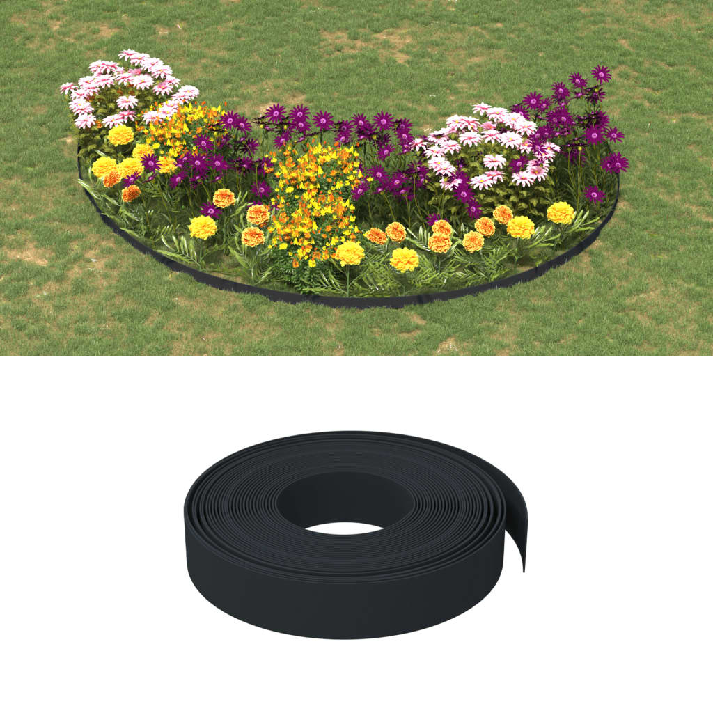 vidaXL Bordura de jardín polietileno negro 10 m 10 cm