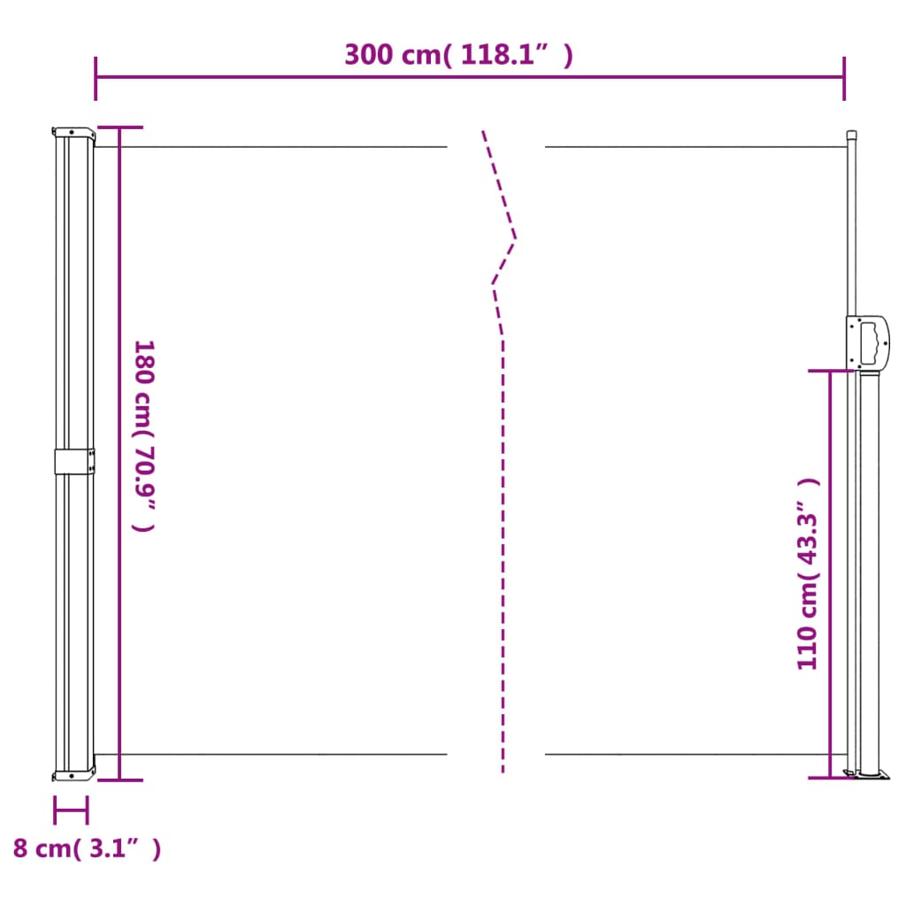 vidaXL Toldo lateral retráctil marrón 180x300 cm