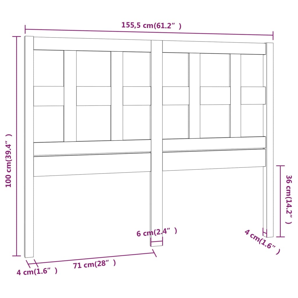 vidaXL Cabecero de cama madera maciza de pino blanco 155,5x4x100 cm