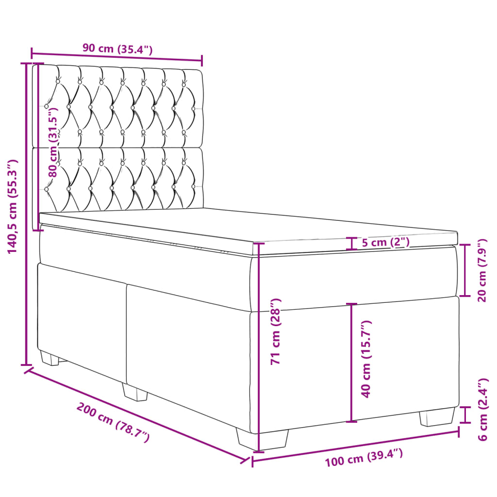 vidaXL Cama box spring con colchón tela gris oscuro 100x200 cm