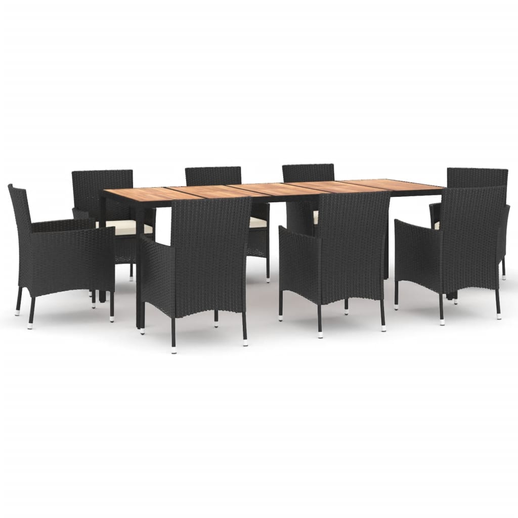 vidaXL Set de comedor de jardín 9 pzas y cojines ratán sintético negro