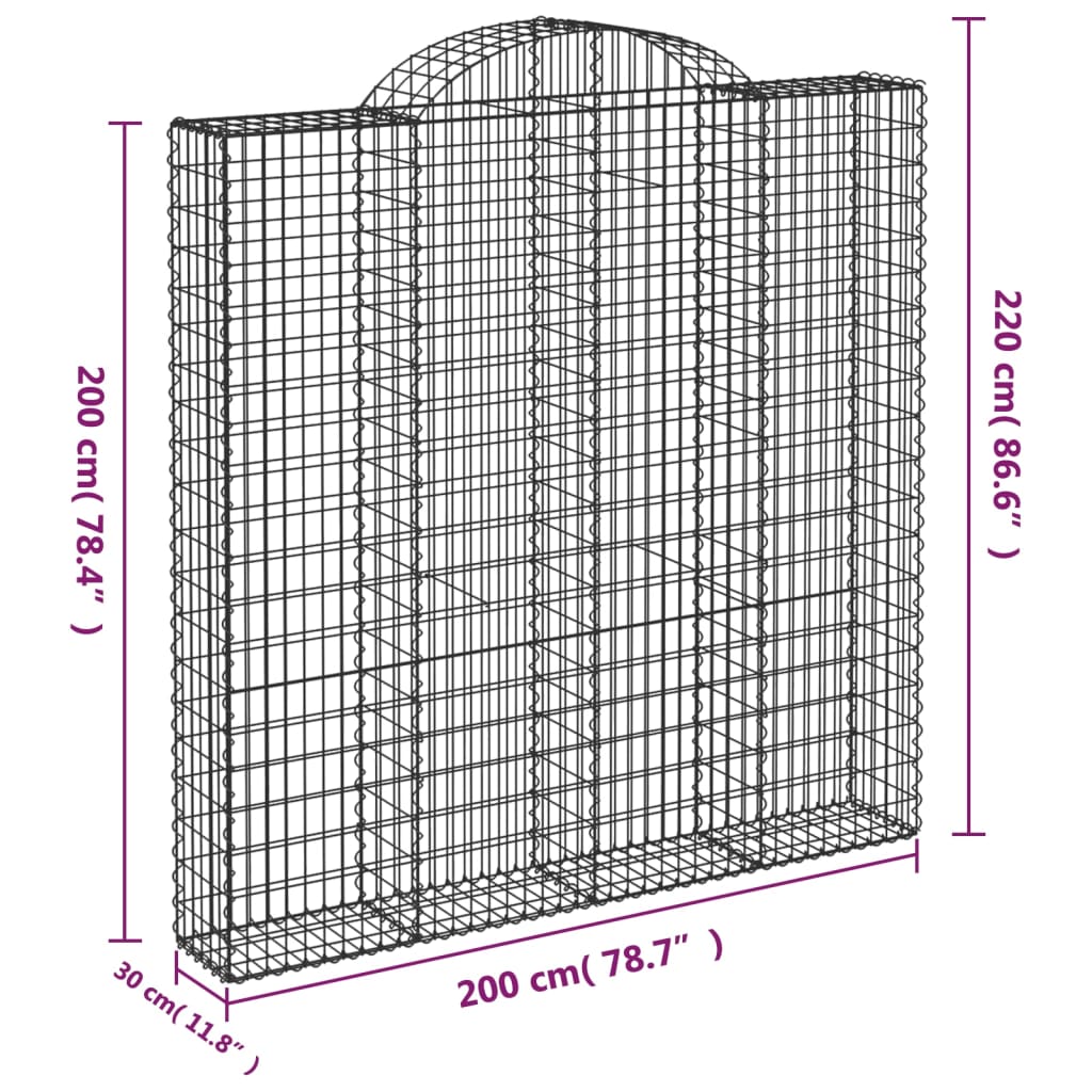 vidaXL Cestas de gaviones 8 uds forma de arco hierro 200x30x200/220 cm