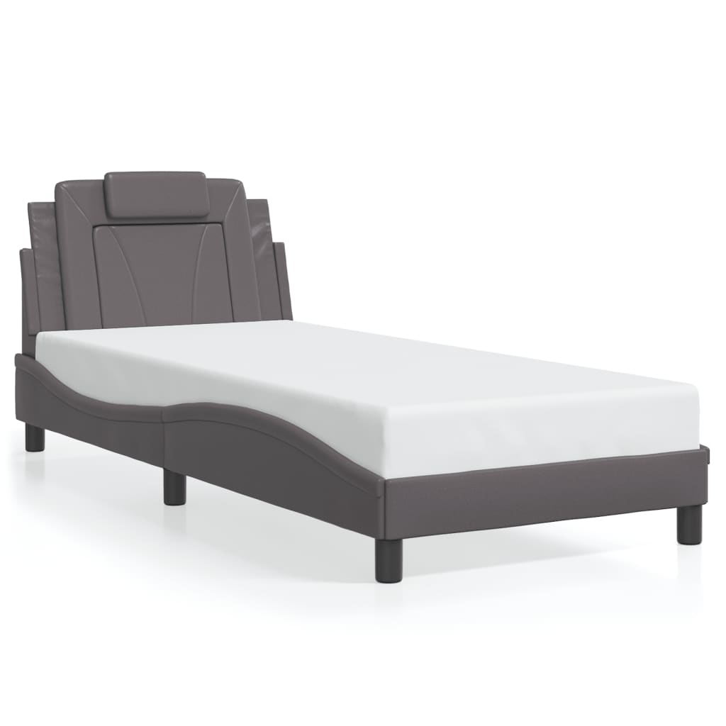 vidaXL Estructura de cama con luces LED cuero sintético gris 90x190 cm