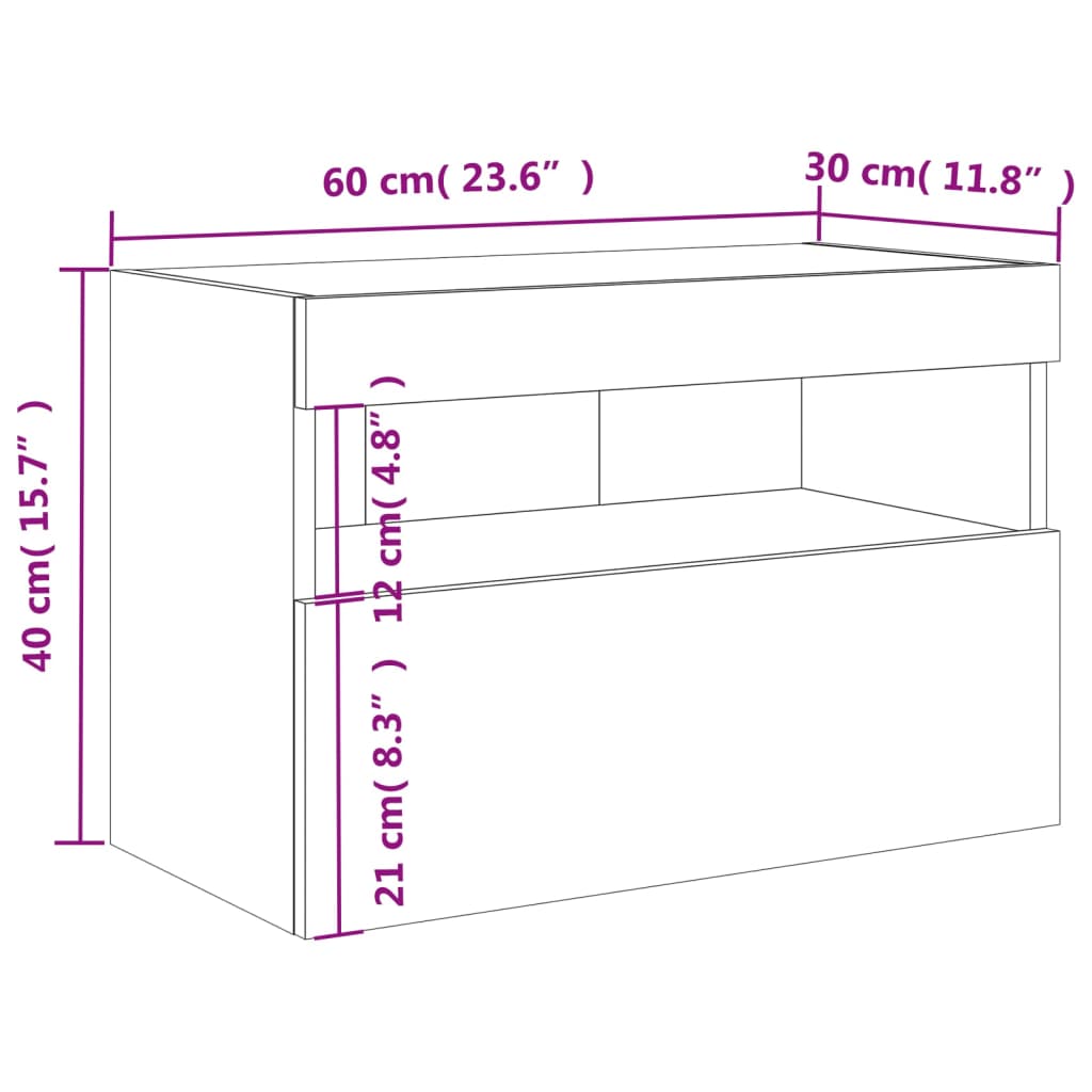 vidaXL Mueble de TV de pared con luces LED negro 60x30x40 cm