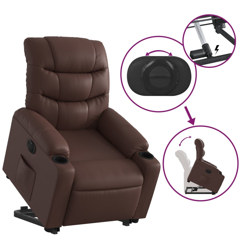 vidaXL Sillón reclinable elevable eléctrico de cuero sintético marrón