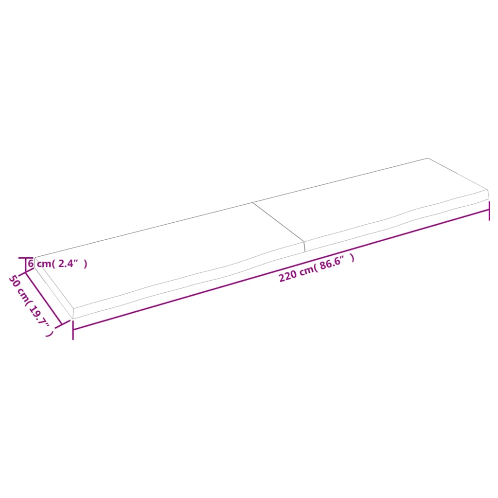 vidaXL Tablero de mesa madera maciza roble sin tratar 220x50x(2-6) cm