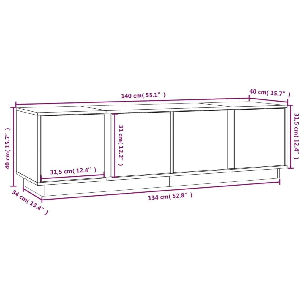 vidaXL Mueble de TV madera maciza de pino gris 140x40x40 cm