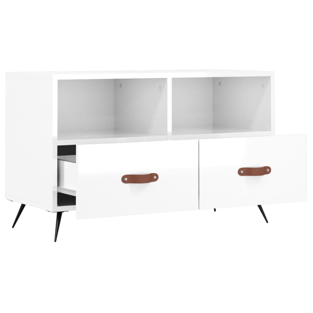 vidaXL Mueble de TV madera contrachapada blanco brillo 80x36x50 cm