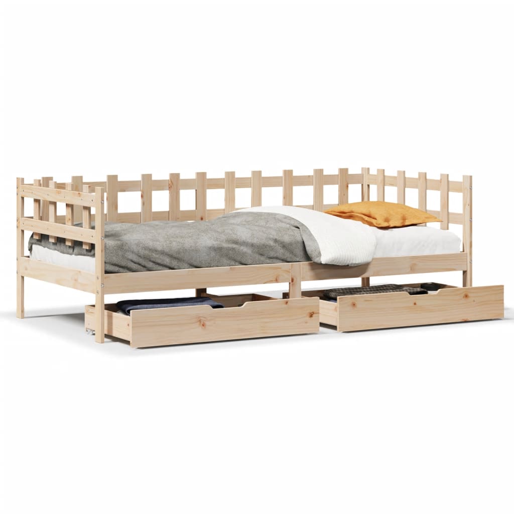 vidaXL Sofá cama con cajones madera maciza de pino 80x200 cm