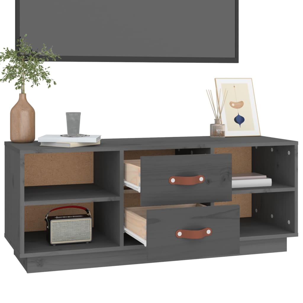 vidaXL Mueble de TV de madera maciza de pino gris 100x34x40 cm