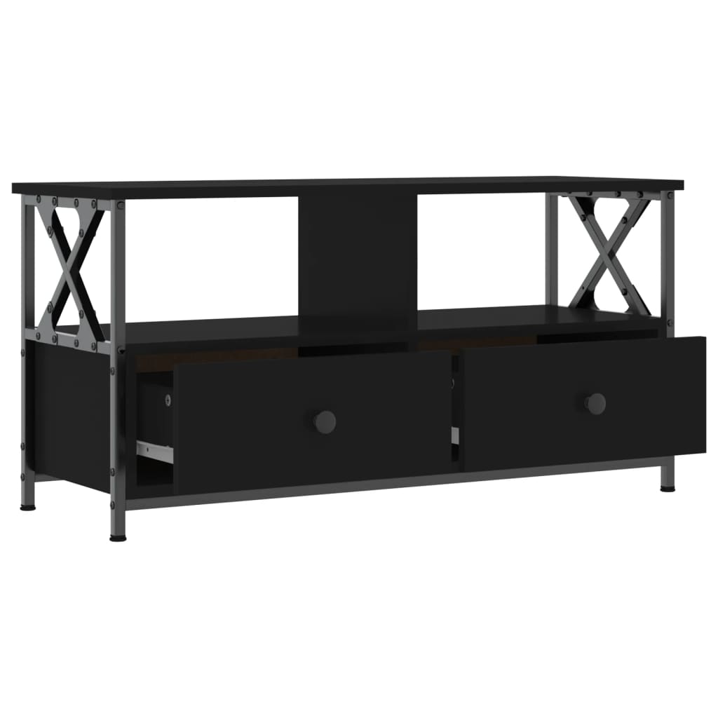 vidaXL Mueble de TV hierro y madera contrachapada negro 90x33x45 cm