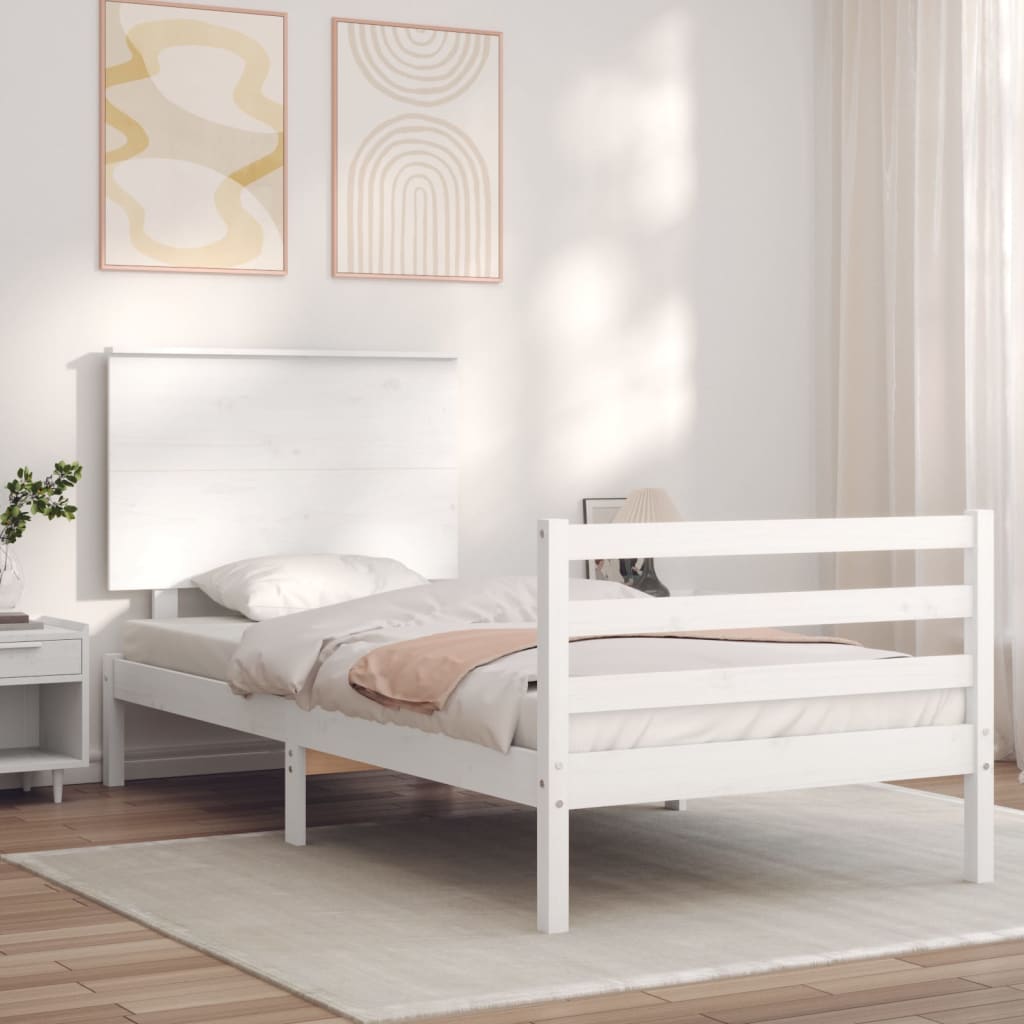 vidaXL Estructura de cama individual con cabecero madera maciza blanco