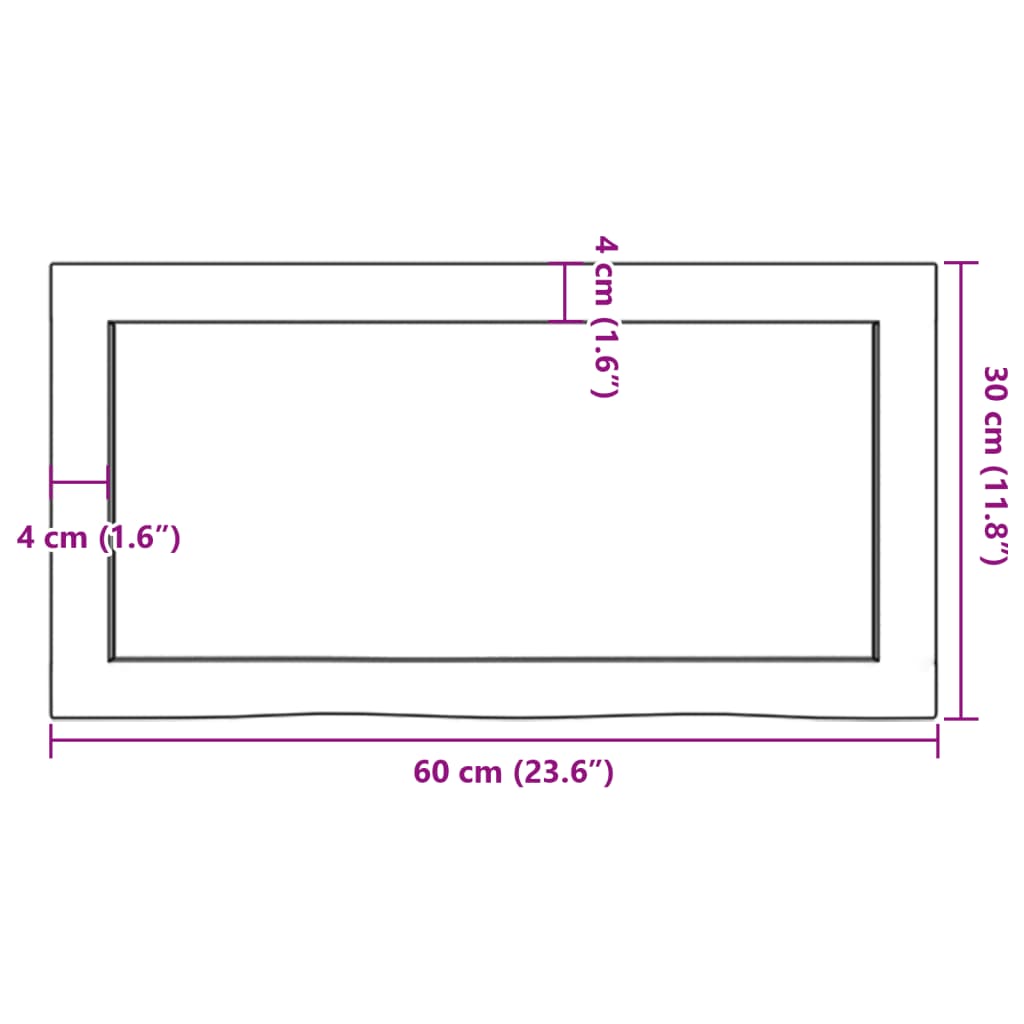 vidaXL Encimera de baño madera maciza sin tratar 60x30x(2-4) cm