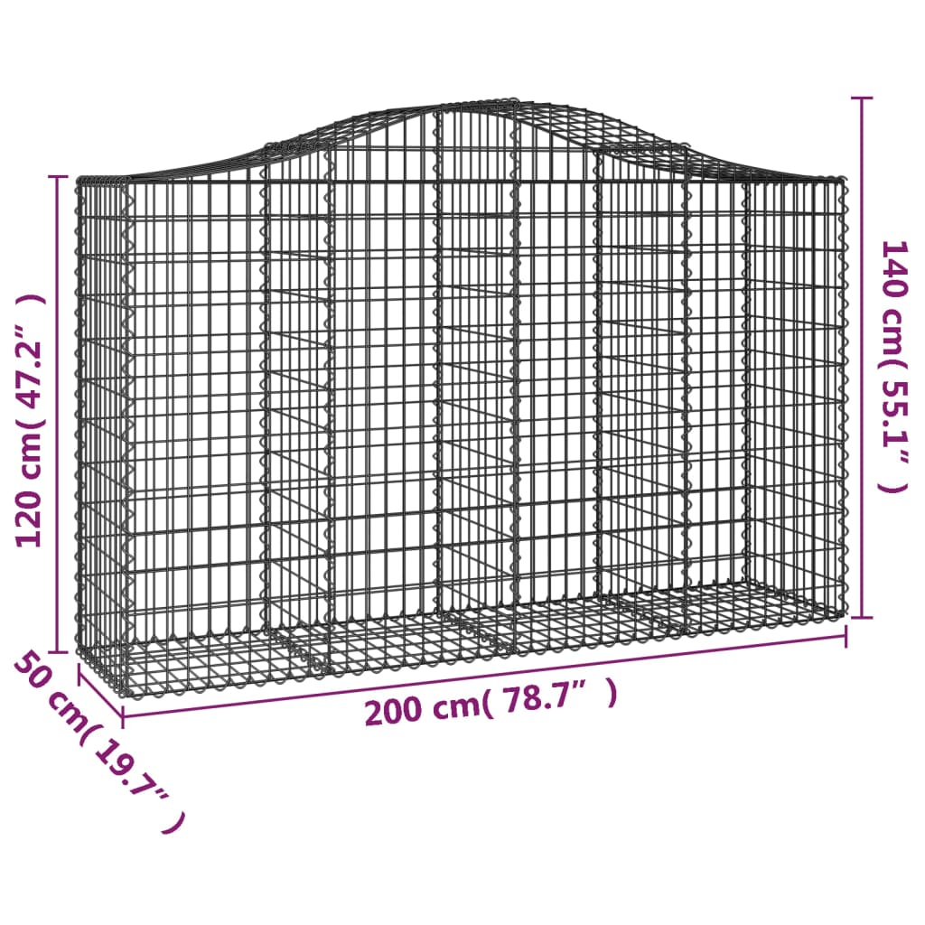 vidaXL Cestas gaviones 20 uds forma de arco hierro 200x50x120/140 cm