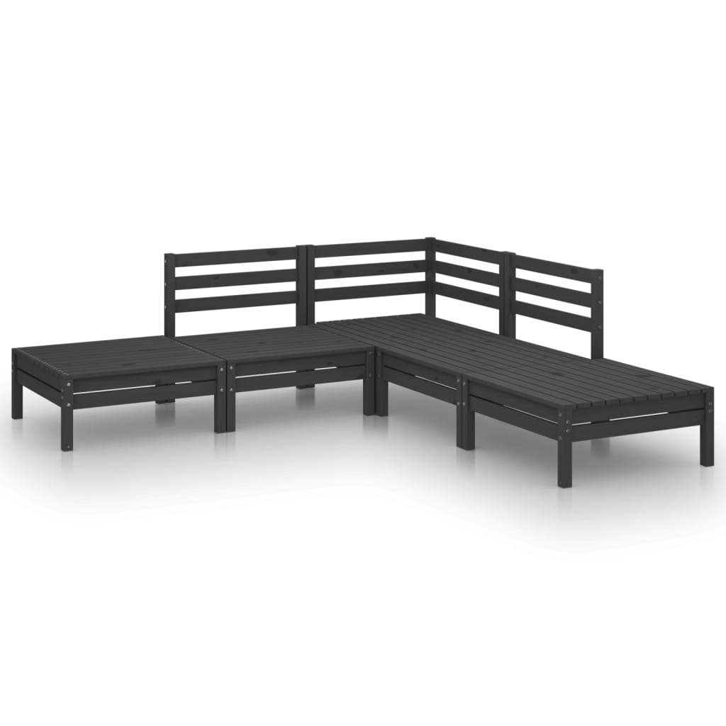 vidaXL Juego de muebles de jardín 5 pzas madera de pino maciza negro