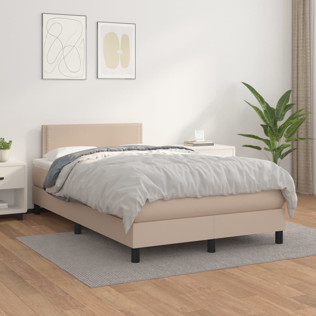 vidaXL Cama box spring con colchón cuero sintético capuchino 120x200cm