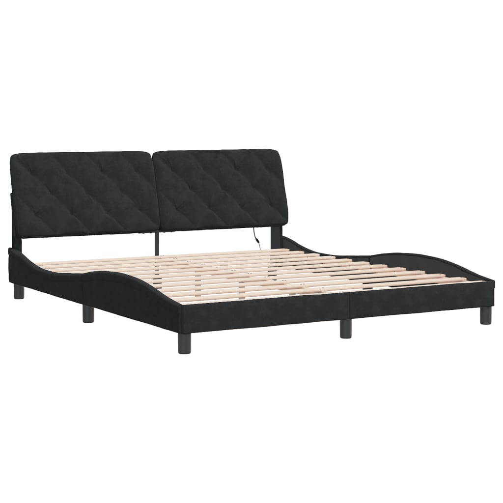 vidaXL Estructura de cama con luces LED terciopelo negro 180x200 cm