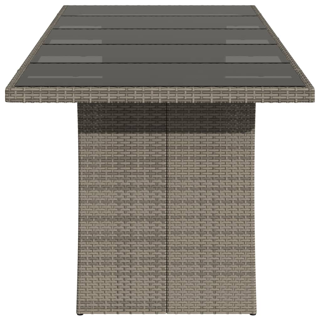 vidaXL Mesa de jardín superficie de vidrio ratán PE gris 240x90x75 cm