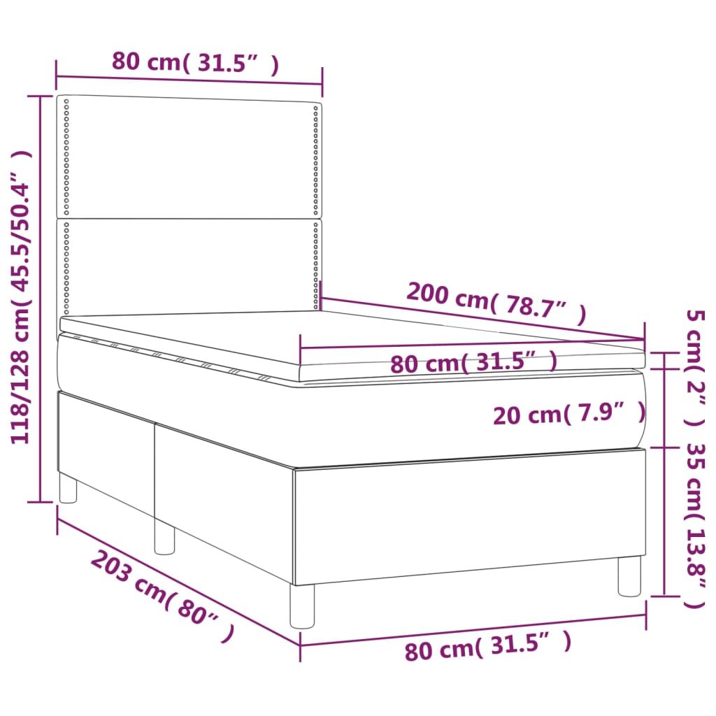 vidaXL Cama box spring con colchón tela marrón oscuro 80x200 cm