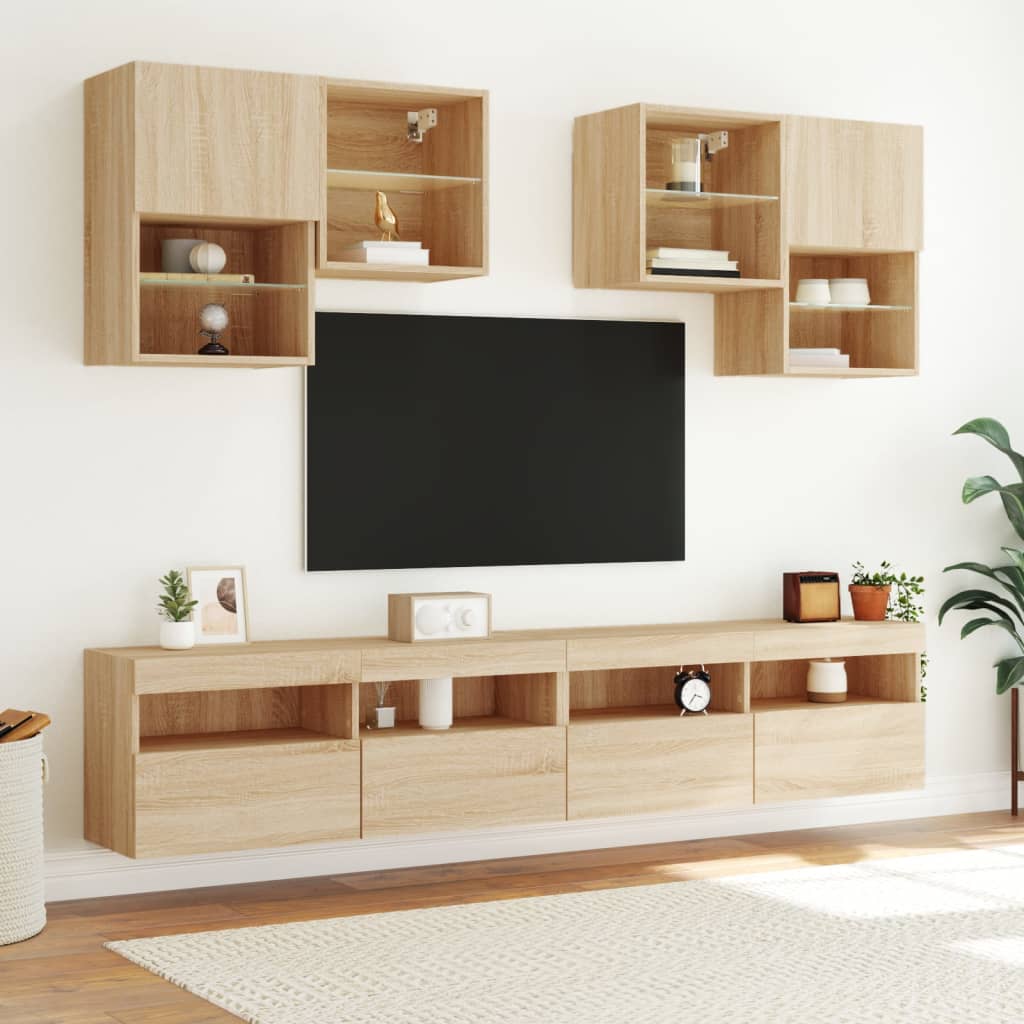 vidaXL Mueble de TV de pared con luces LED roble Sonoma 100x30x40 cm