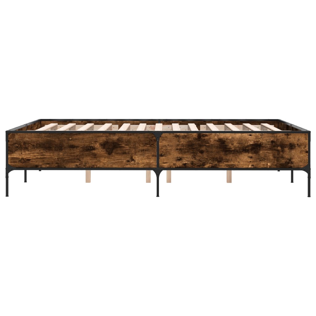 vidaXL Estructura cama madera ingeniería metal roble ahumado 120x200cm