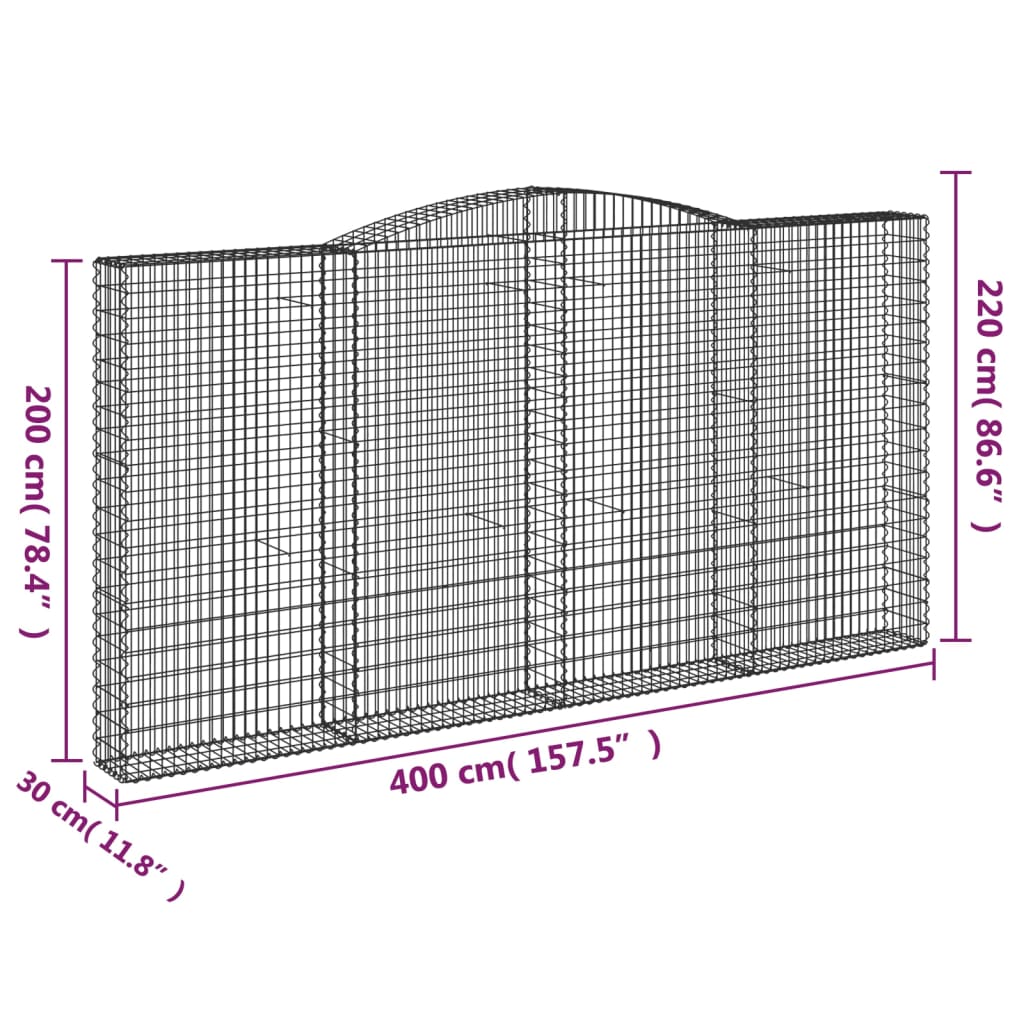 vidaXL Cestas de gaviones 5 uds forma de arco hierro 400x30x200/220 cm