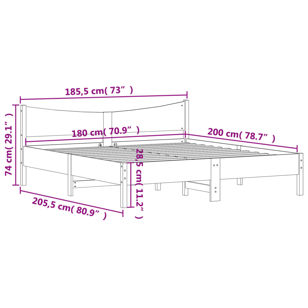 vidaXL Estructura cama cabecero madera maciza pino blanco 180x200 cm