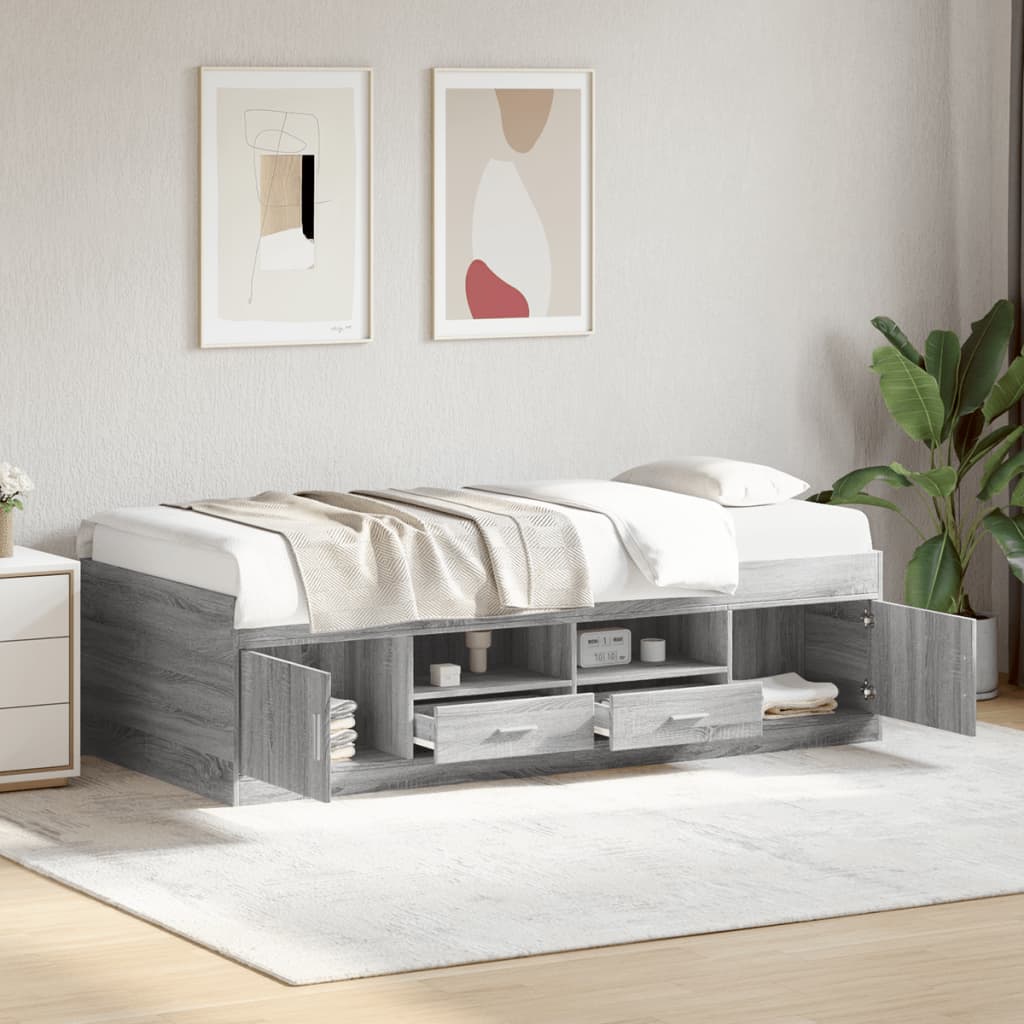 vidaXL Sofá cama con cajones sin colchón gris Sonoma 75x190 cm