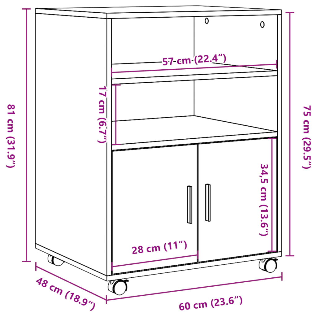 vidaXL Armario con ruedas madera de ingeniería envejecida 60x48x81 cm