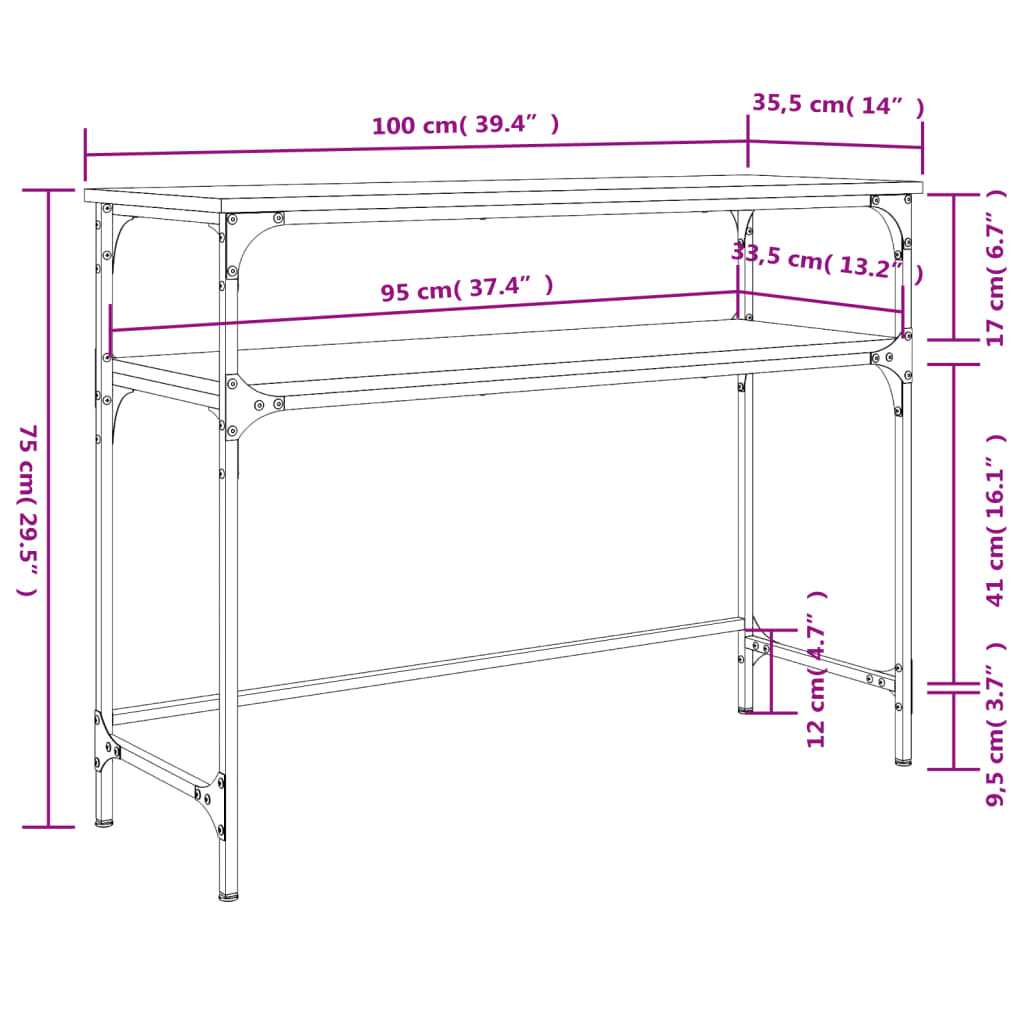 vidaXL Mesa consola madera de ingeniería roble Sonoma 100x35,5x75 cm