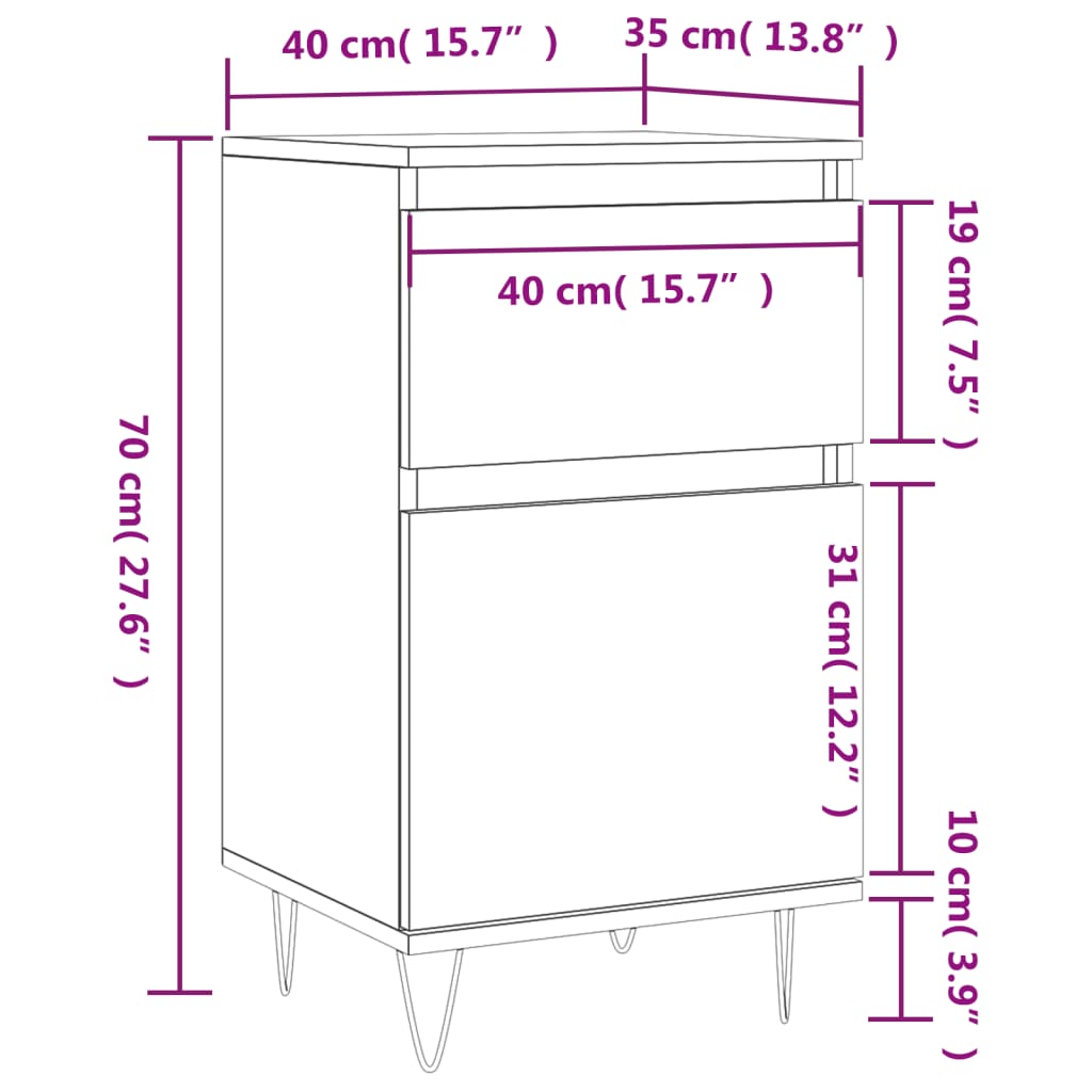 vidaXL Aparadores 2 uds madera de ingeniería blanco 40x35x70 cm