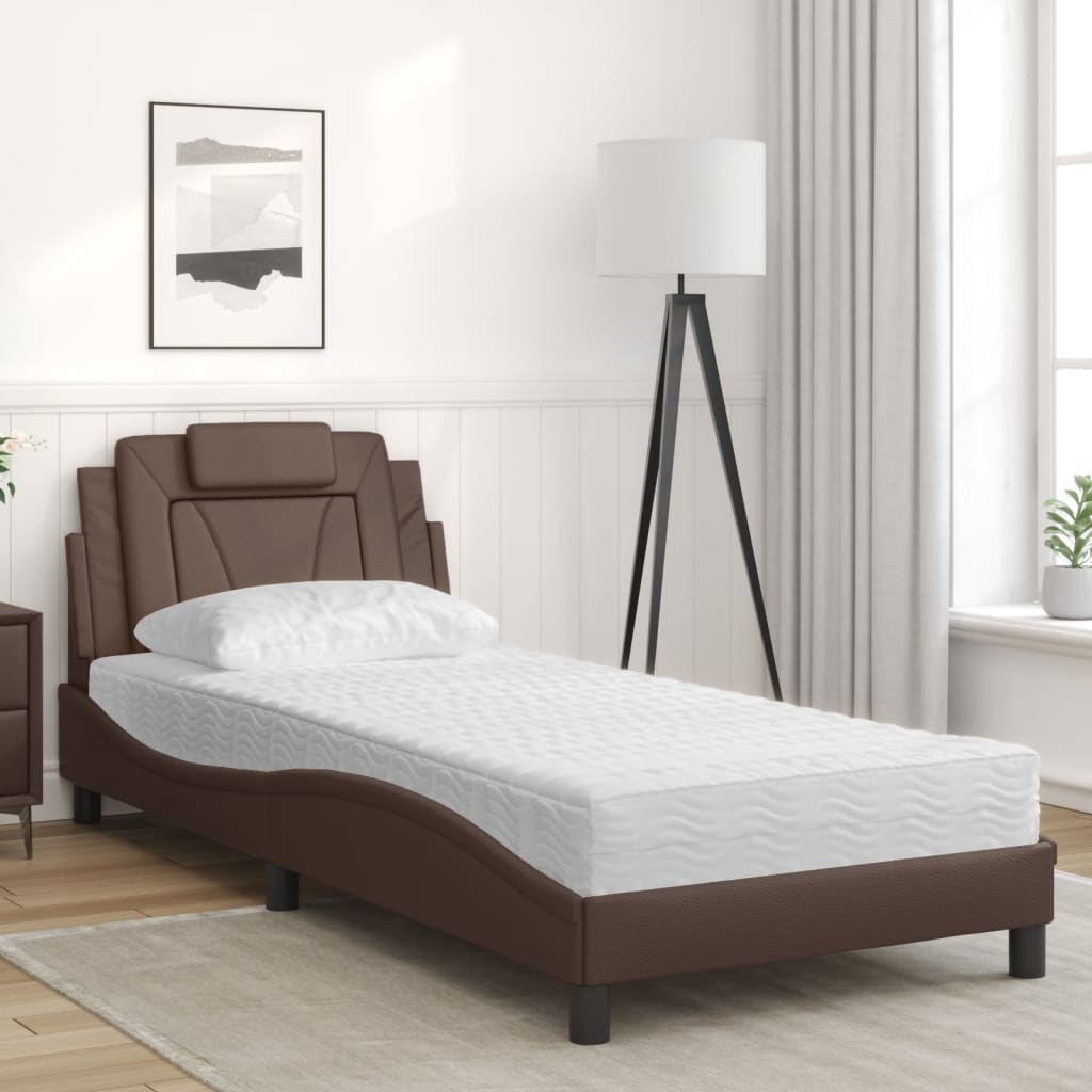 vidaXL Cama con colchón cuero sintético marrón 80x200 cm