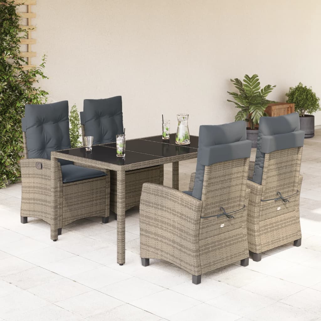 vidaXL Set comedor de jardín 5 piezas con cojines ratán sintético gris