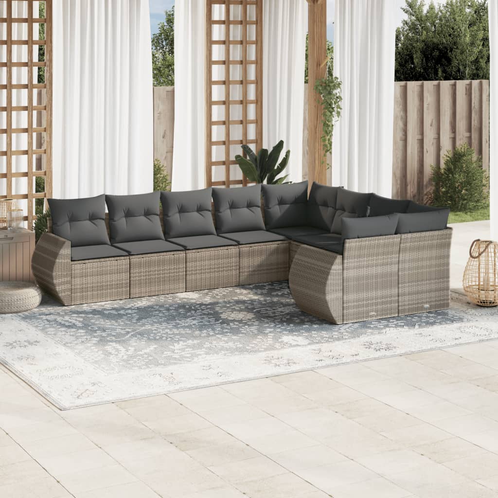 vidaXL Set muebles jardín 9 pzas y cojines ratán sintético gris claro