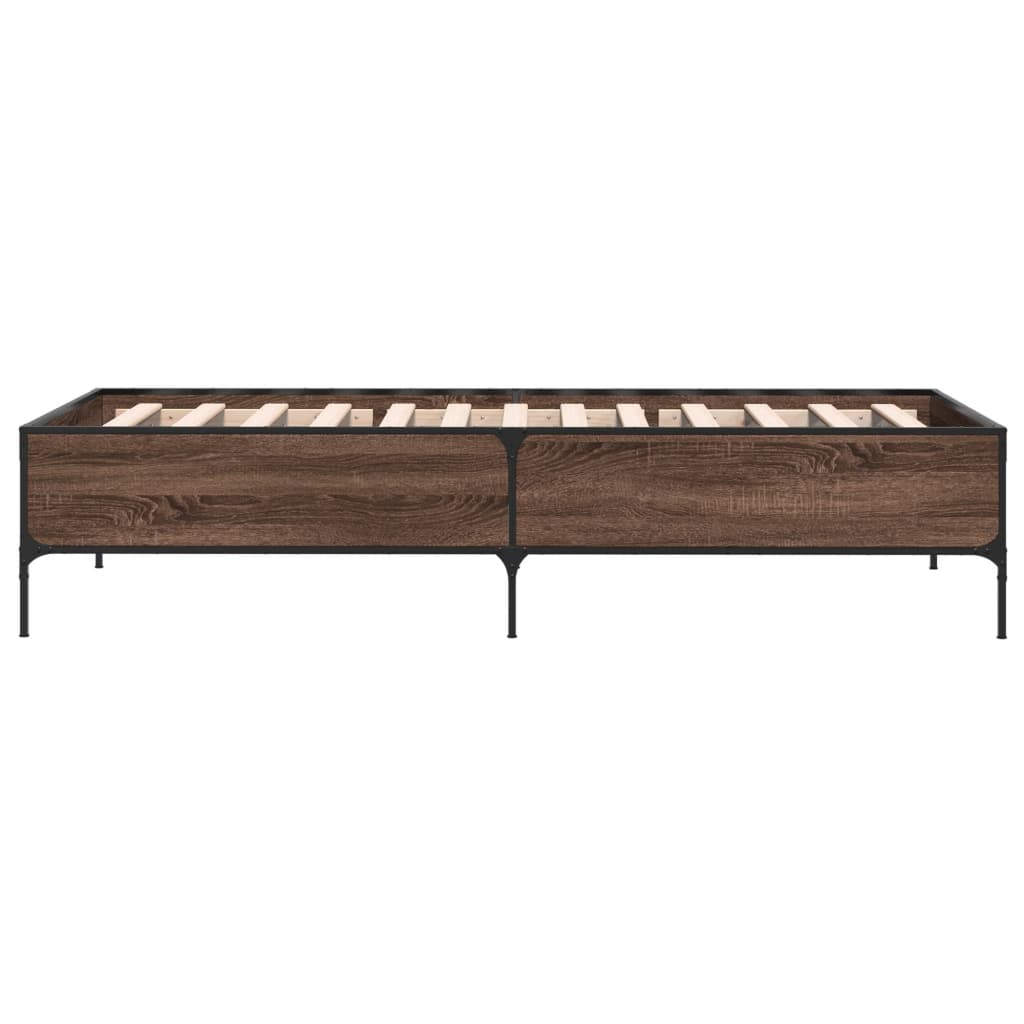 vidaXL Estructura cama madera ingeniería metal roble marrón 75x190 cm