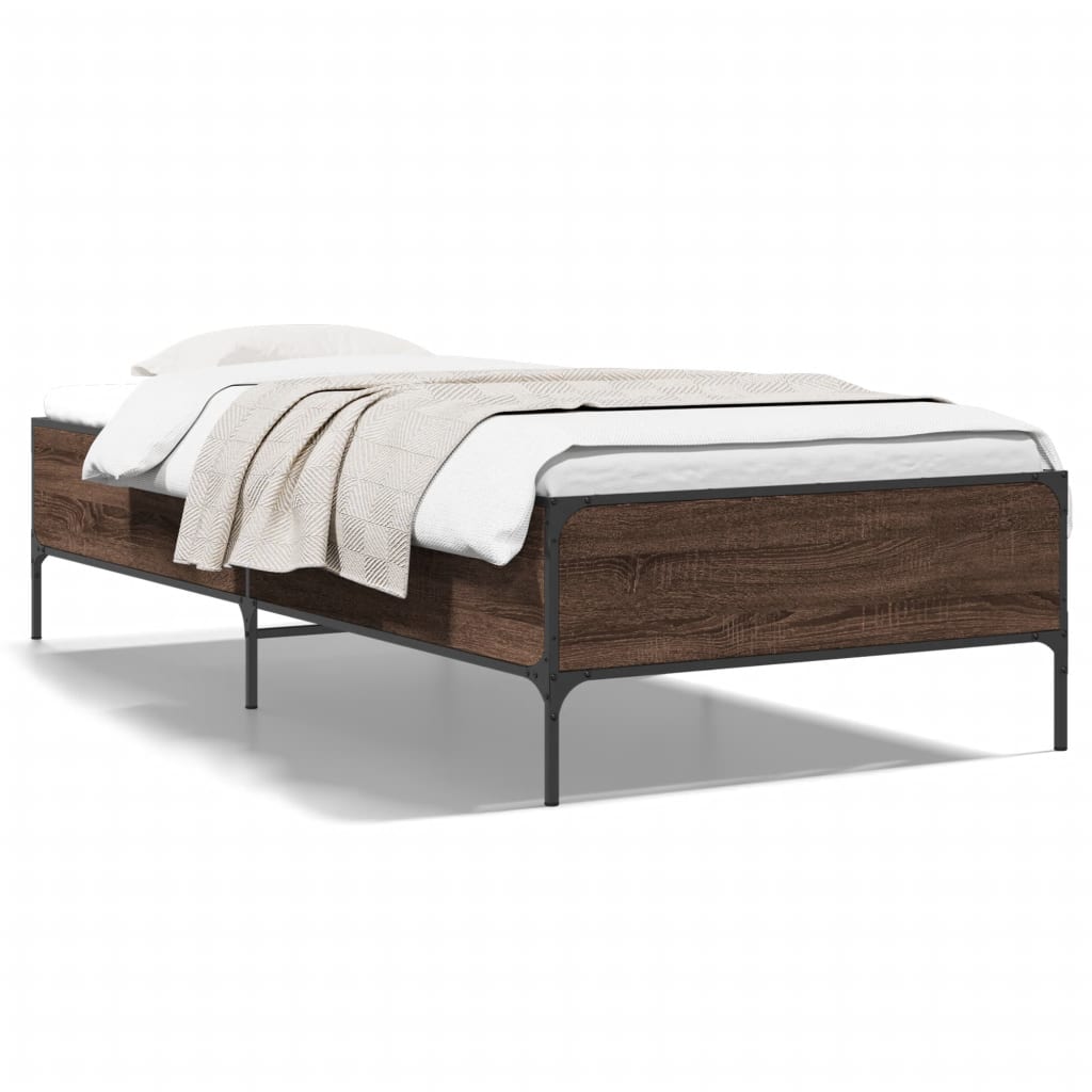 vidaXL Estructura cama madera ingeniería metal roble marrón 75x190 cm