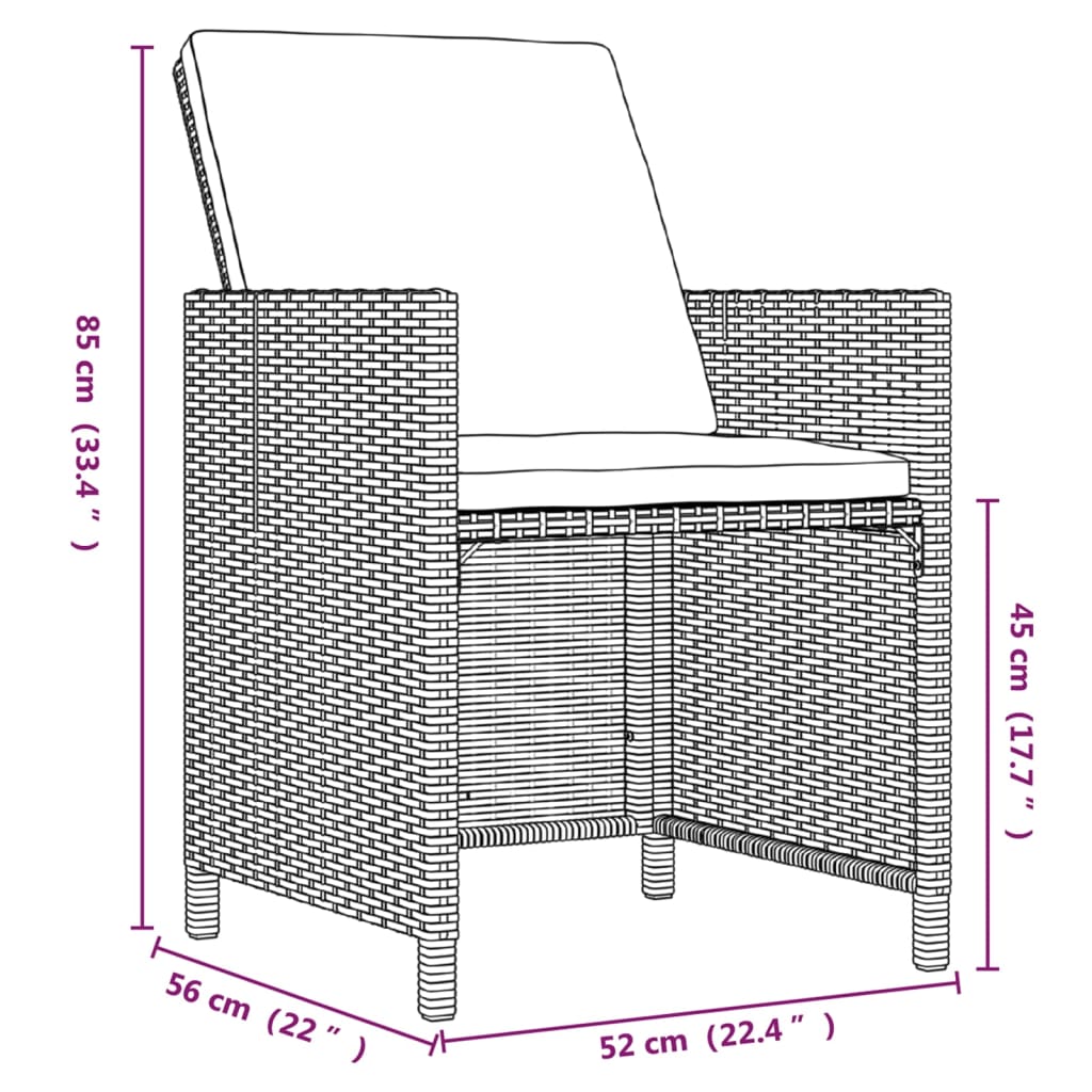 vidaXL Set de comedor jardín 21 pzas con cojines ratán sintético negro