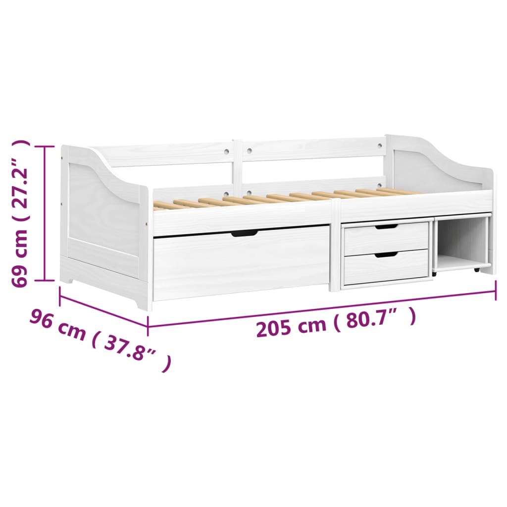 vidaXL Sofá cama con 3 cajones madera maciza pino blanca IRUN 90x200cm