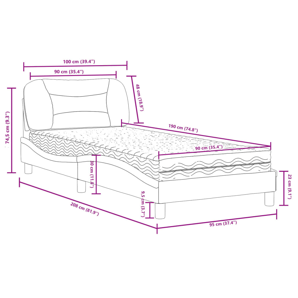 vidaXL Cama con colchón cuero sintético blanco 90x190 cm