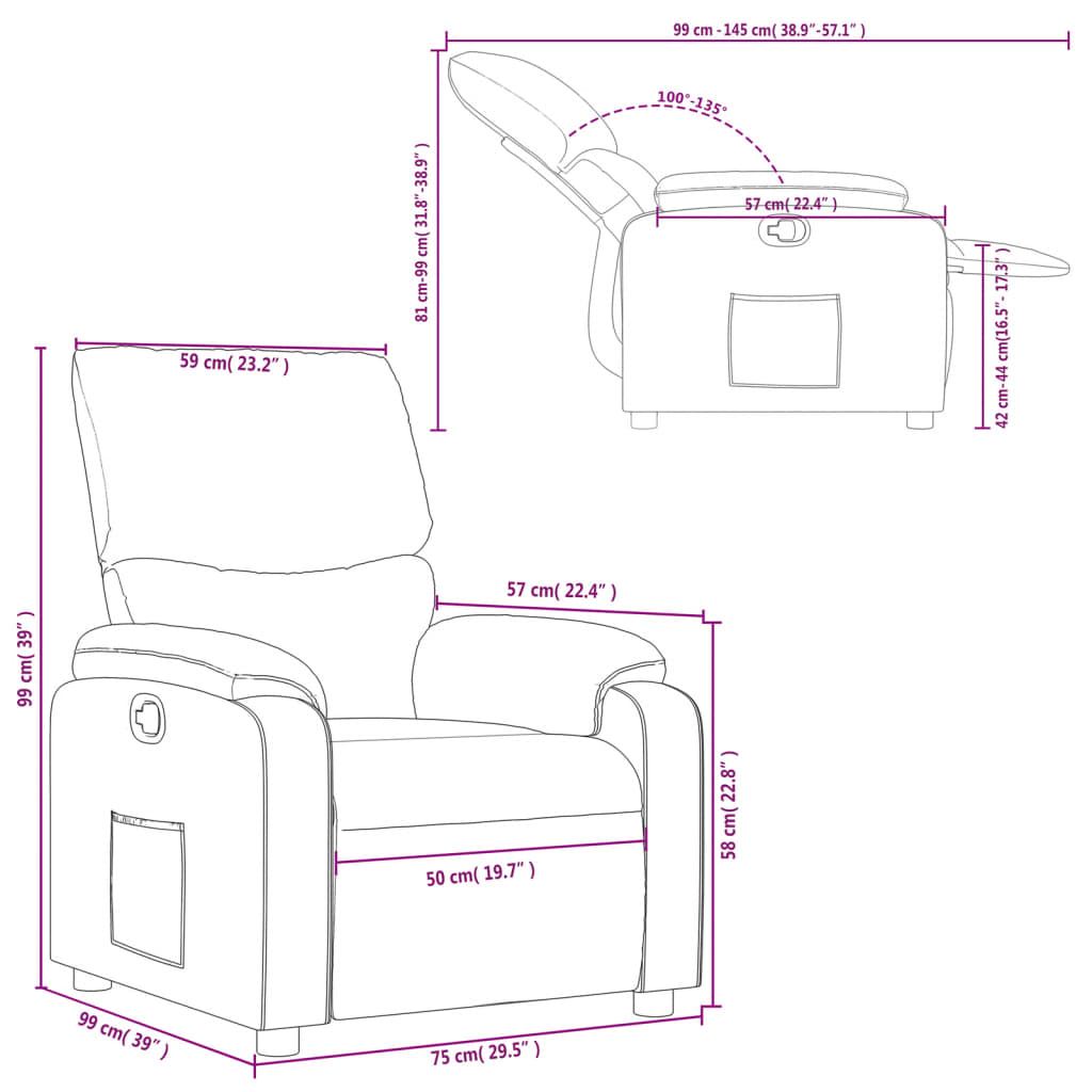 vidaXL Sillón reclinable de tela gris oscuro