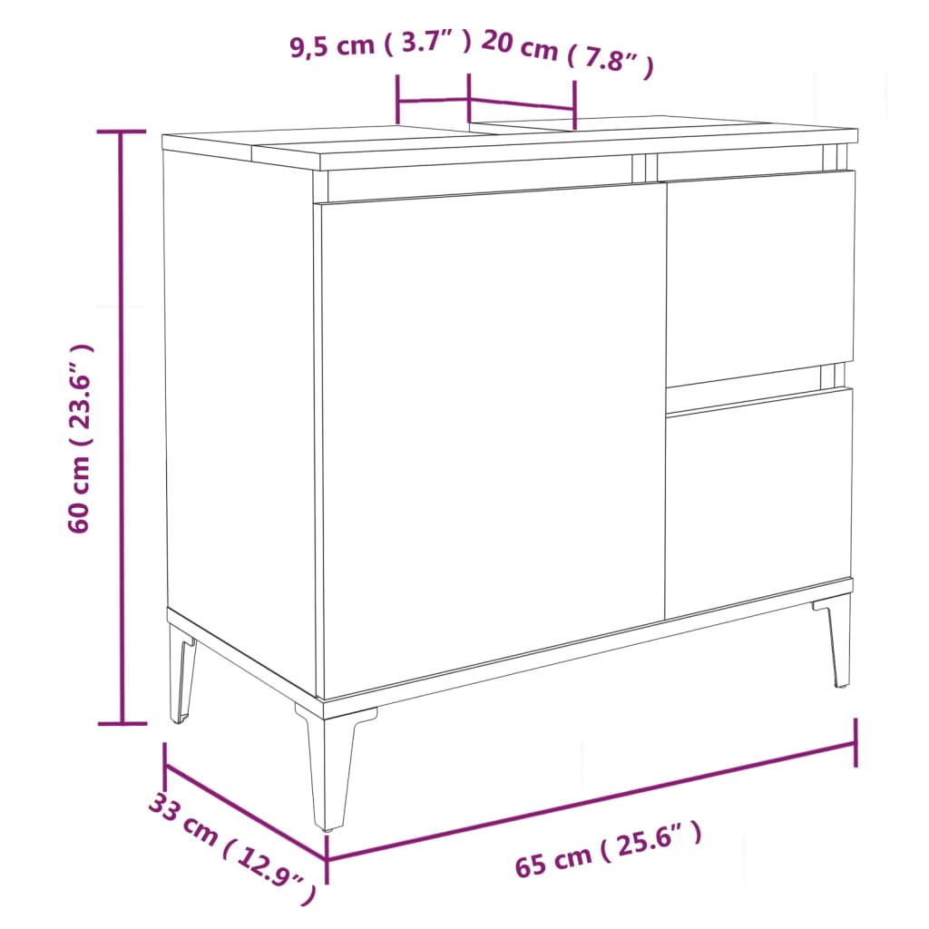 vidaXL Armario de baño madera contrachapada gris hormigón 65x33x60 cm