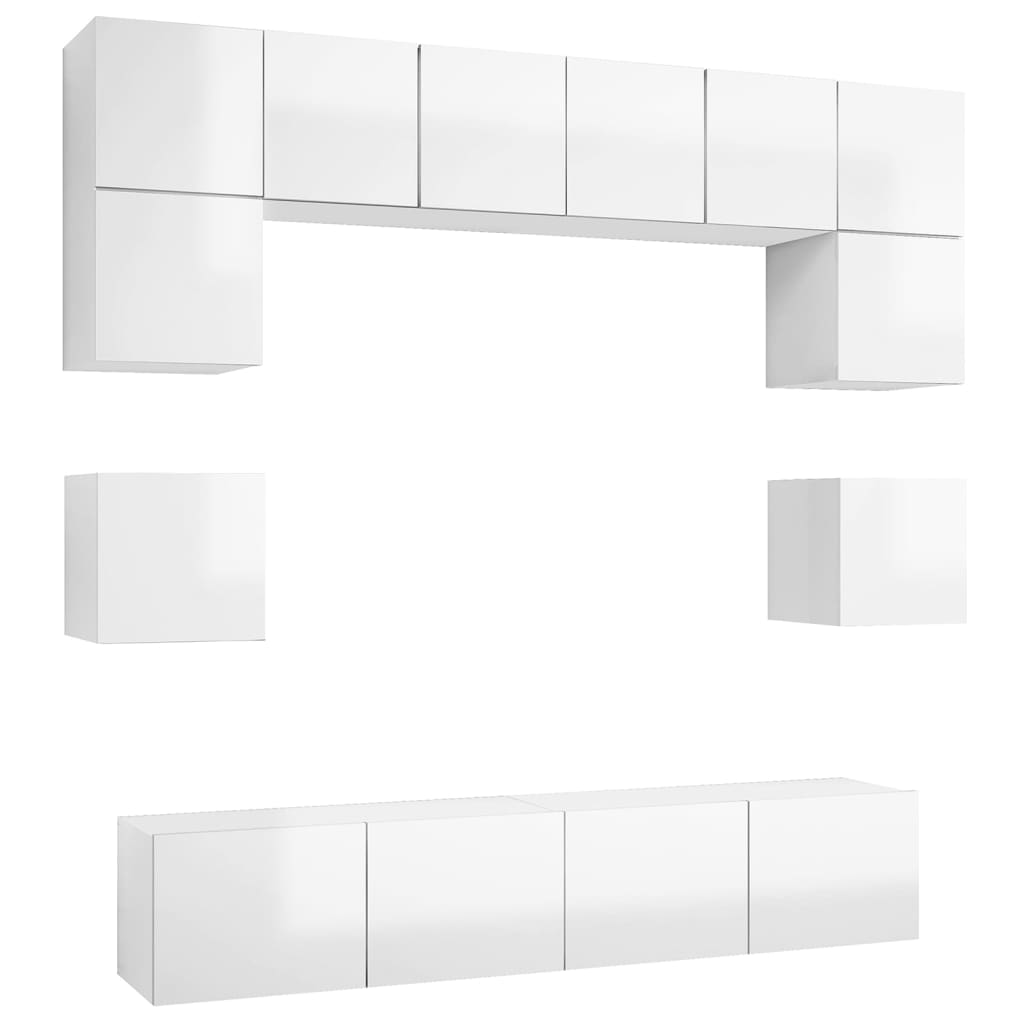 vidaXL Set de muebles de salón 8 pzas madera ingeniería blanco brillo