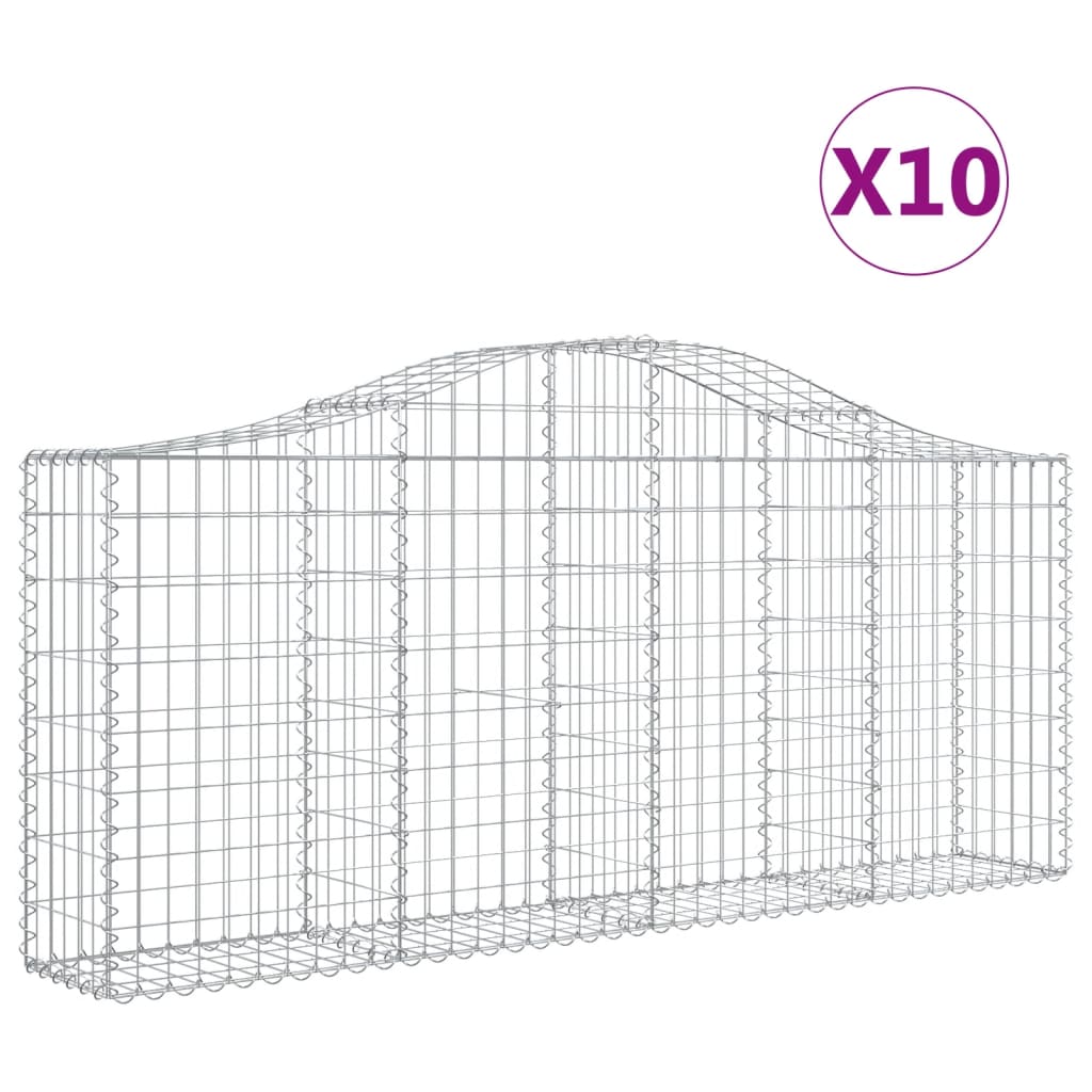 vidaXL Cestas de gaviones 10 uds forma de arco hierro 200x30x80/100 cm