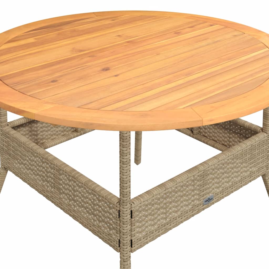 vidaXL Mesa de jardín superficie de madera ratán PE beige Ø110x71 cm