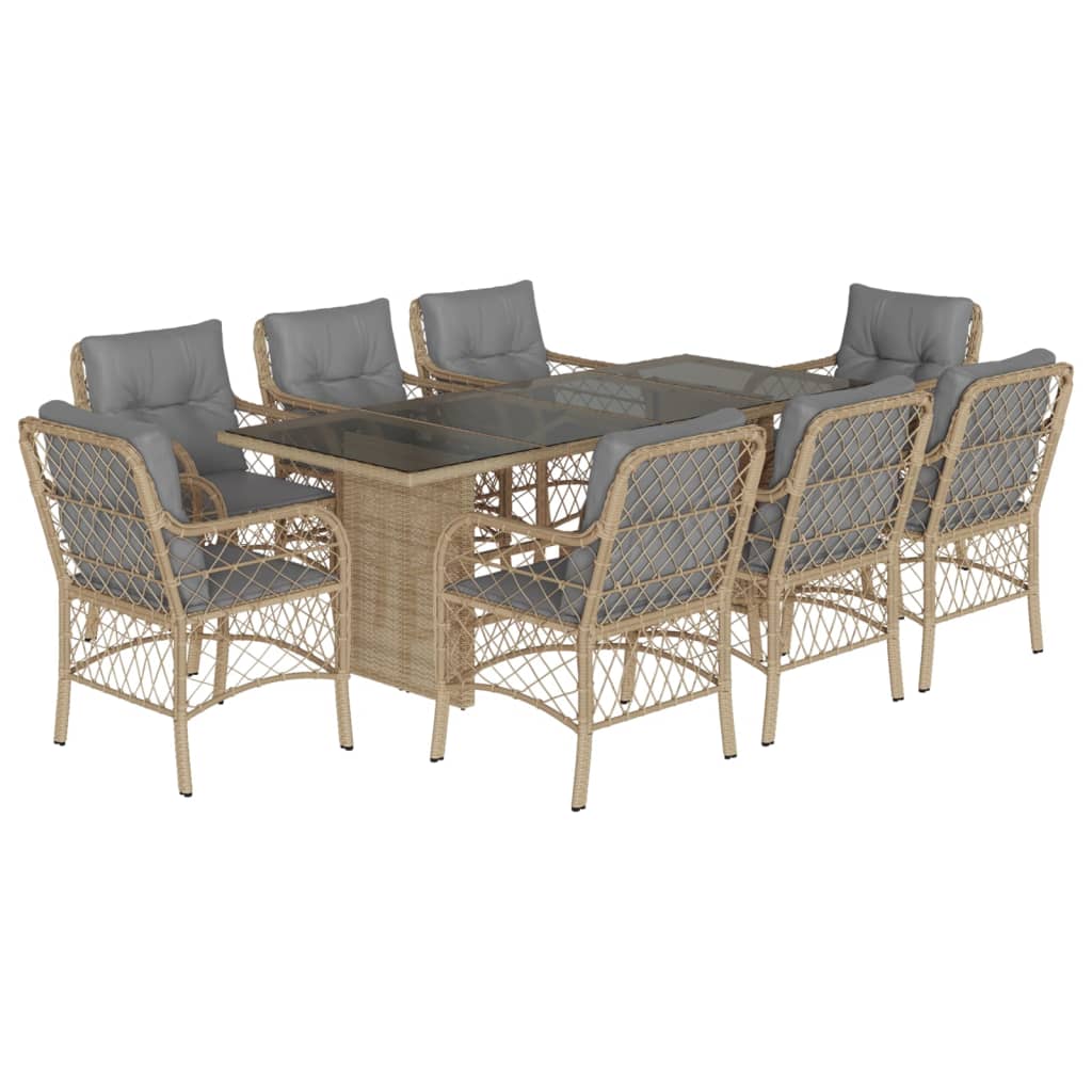 vidaXL Set comedor de jardín 9 pzas con cojines ratán sintético beige