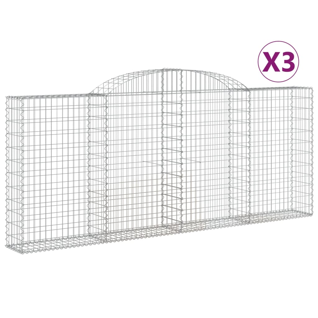 vidaXL Cestas gaviones 3 uds forma de arco hierro 300x30x120/140 cm